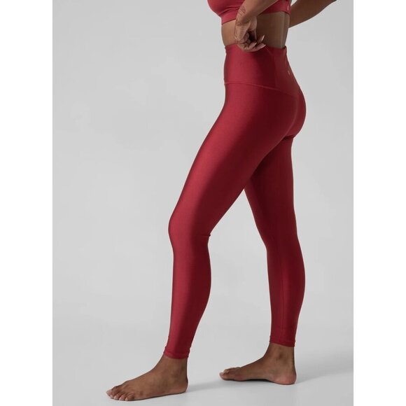 Athleta Elation Shine Tight Shiny Metallic Deep Red Activewear Leggings - Picture 3 of 15